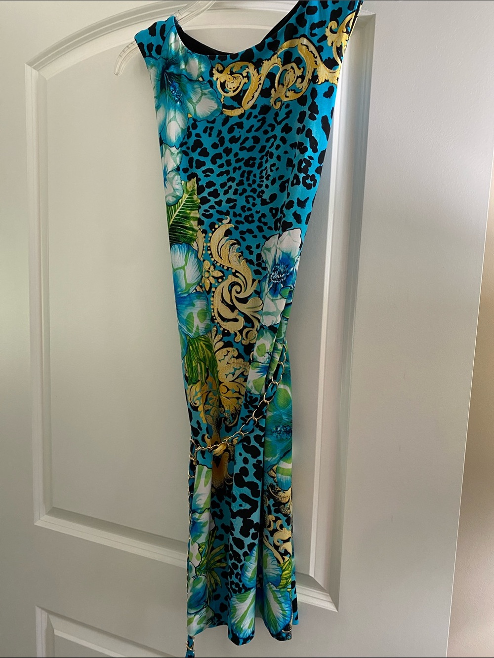 Cache Turquoise Floral & Gold Accent Maxi Skirt